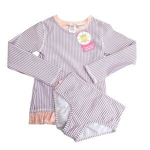 RuffleButts Girls 6 UPF 50+ Long Sleeve Rash Guard Swim Set 3885